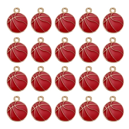 Uxcell 20Pcs Sports Charm for Jewelry Making, Heart Basketball Pendant Alloy, Red