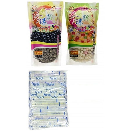 2 Packs of Boba Tapioca Pearl Bubble (black + color)  With 1 Pack of 35  Boba (Best Boba Tea Flavor)