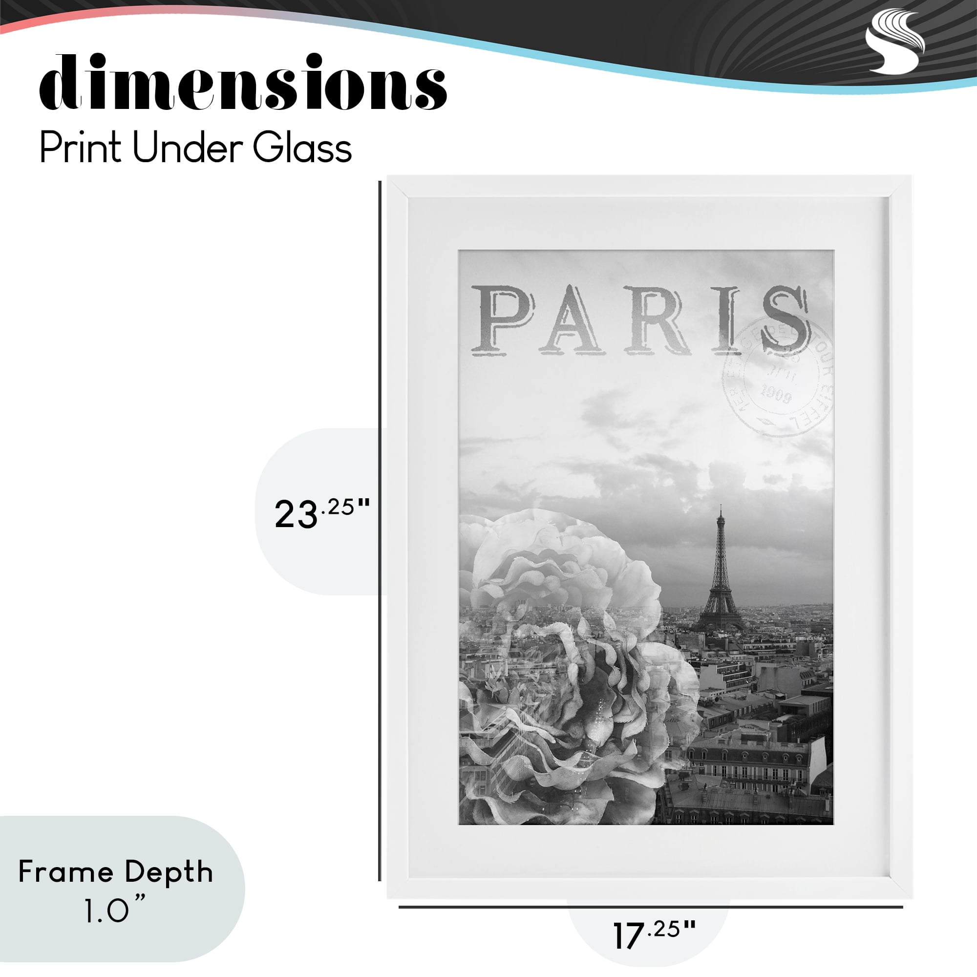 Stupell Industries Paris Postcard in Monochrome White Framed Print Under Glass, design by Emily Navas