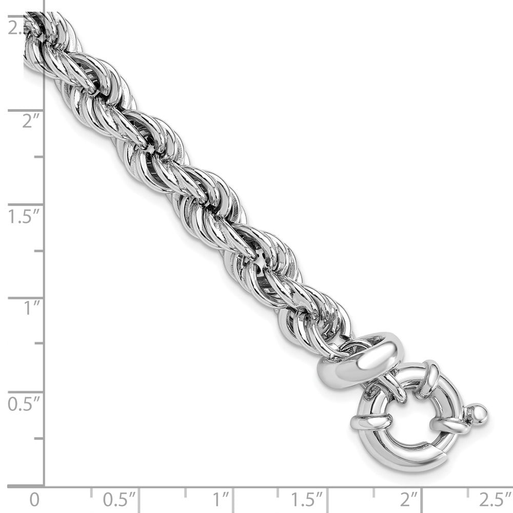 Diamond2Deal 925 Sterling Silver Rhodium-plated Hollow with .5" ext. Rope Chain Bracelet for Men 7.5"