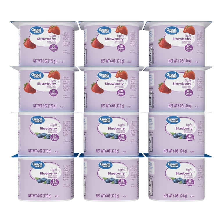 Great Value Light Strawberry Blueberry Nonfat Yogurt 6 oz 12 Count