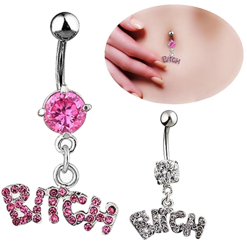 Bitch Letters Rhinestone Crystal Belly Button Navel Rings Barbell Surgical P0！S 
