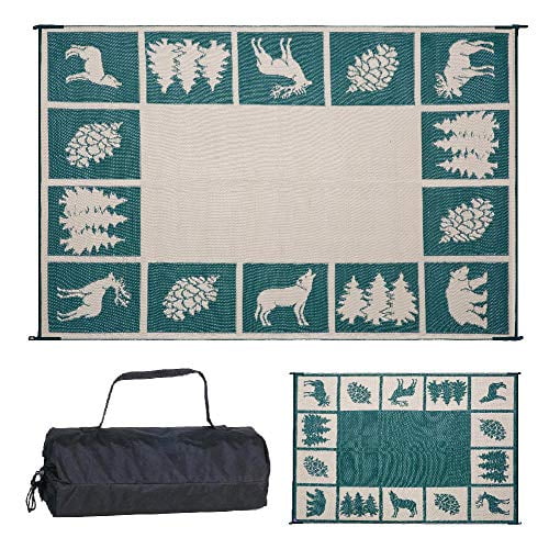 Reversible Mats 229124 9` x 12` Outdoor Patio Camping Hunter RV Mat (Green/Beige)Â
