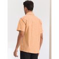 thumbnail image 3 of DARING DIVA Men's Checked Short Sleeve Button Plaid Tartan Collared Dress Shirt S Orange, 3 of 6