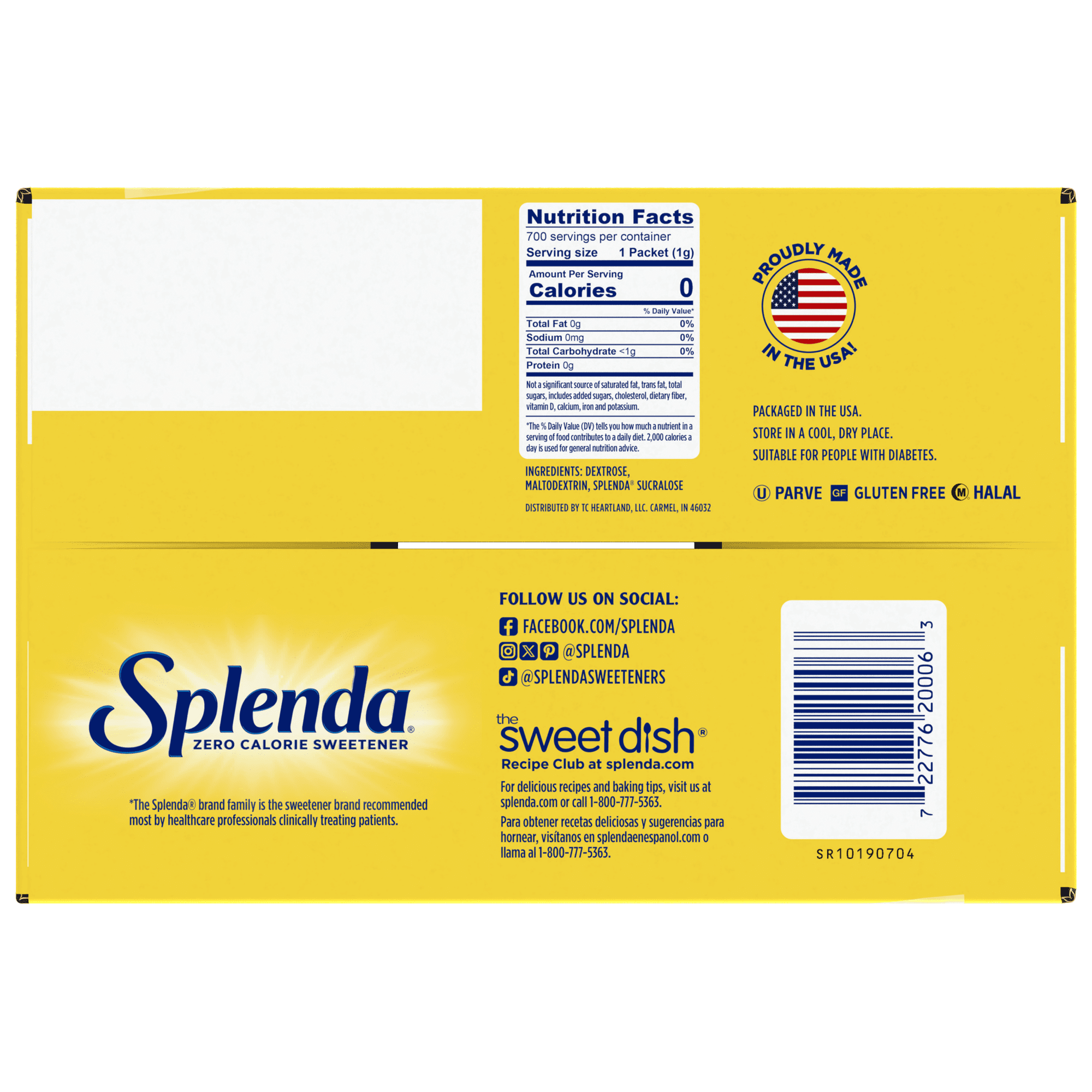 (2 pack) Splenda Zero Calorie Sweetener, Sugar Substitute Packets, 700 Count, Cardboard Box