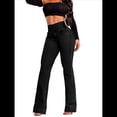 thumbnail image 1 of Pantalones Vaqueros de Cintura Alta para Mujer, Elásticos, de Corte Acampanado y con Cinturilla Elástica. Negro L, 1 of 7