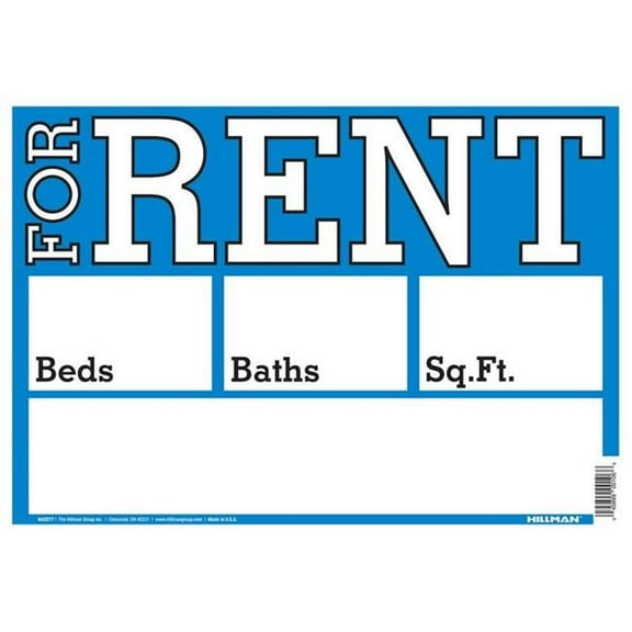 Hillman Group RSC 10 x 14 in. Rent Sign, English Blue - Pack of 6