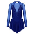 thumbnail image 5 of Nyeemya Womens Shiny Rhinestone Figure Skating Dress Mesh Long Sleeve Skirted Leotard Dancewear Royal_Blue XL, 5 of 7