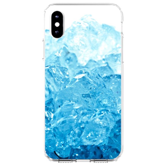 DistinctInk Clear Shockproof Hybrid Case for iPhone XS Max (6.5" Screen) - TPU Bumper, Acrylic Back, Tempered Glass Screen Protector - Clear Blue Ice Image Print