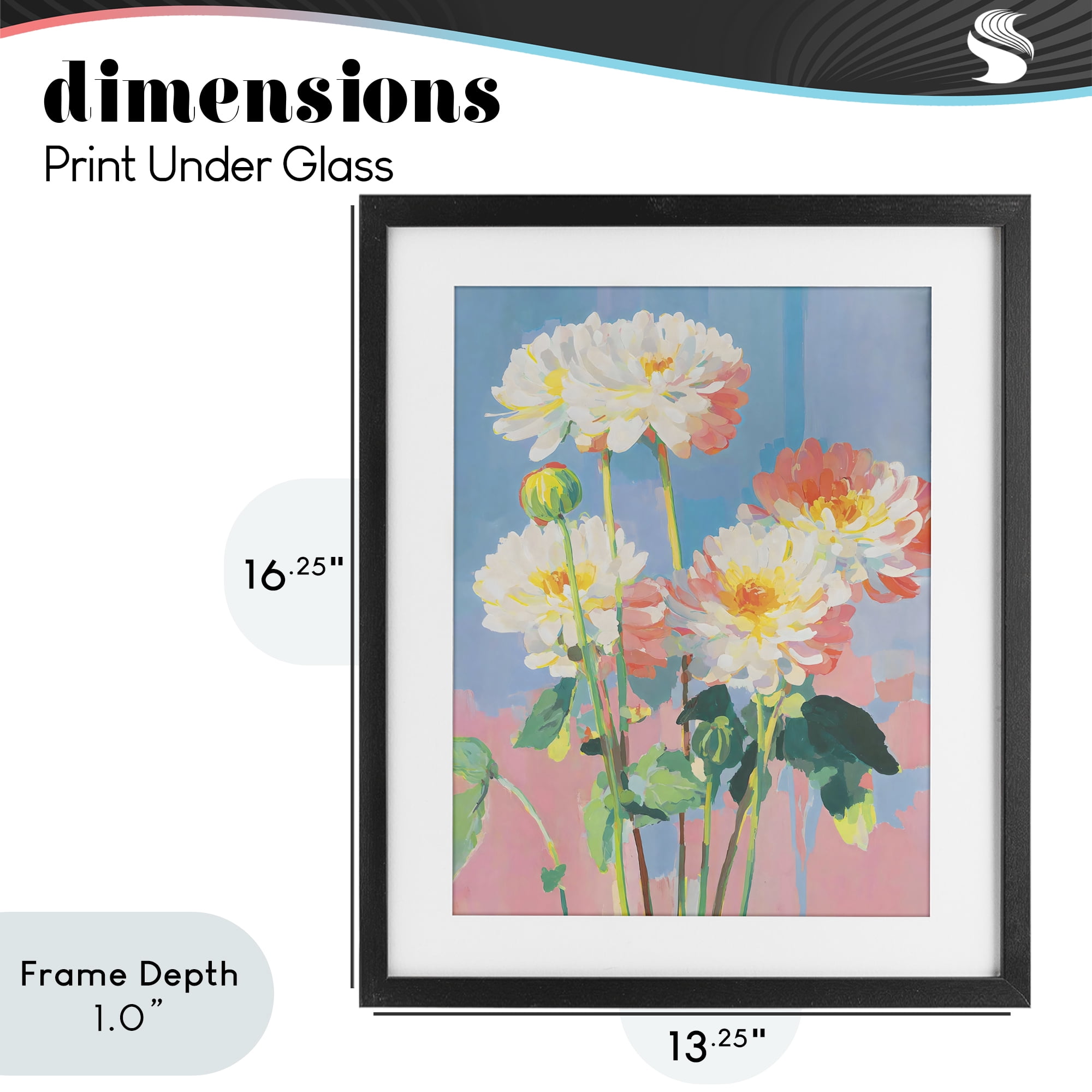 Stupell Industries Colorful Chrysanthemum Impressions Black Framed Print Under Glass, design by Sisi and Seb