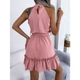 thumbnail image 3 of Halter Neck A Line Long Dress Sleeveless Ruffle Trim High Waist Slim Fit Casual Daily Wear Womens Summer Dress, 3 of 7