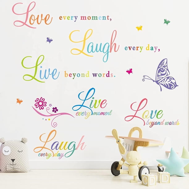 Pink Citas inspiradoras Calcomanías de pared Coloridas risas en vivo Amor Arte Letras Pegatinas de pared Frase motivacional Calcomanías de mariposas Palabras positivas Stic