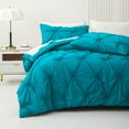 thumbnail image 3 of SLEEPBELLA 3pcs Luxury Ruched Floral Pintuck Comforter Sets, Soft Microfiber Inner Fill Down Alternative Shabby Chic Bedding Set, (Teal) Queen, 3 of 7
