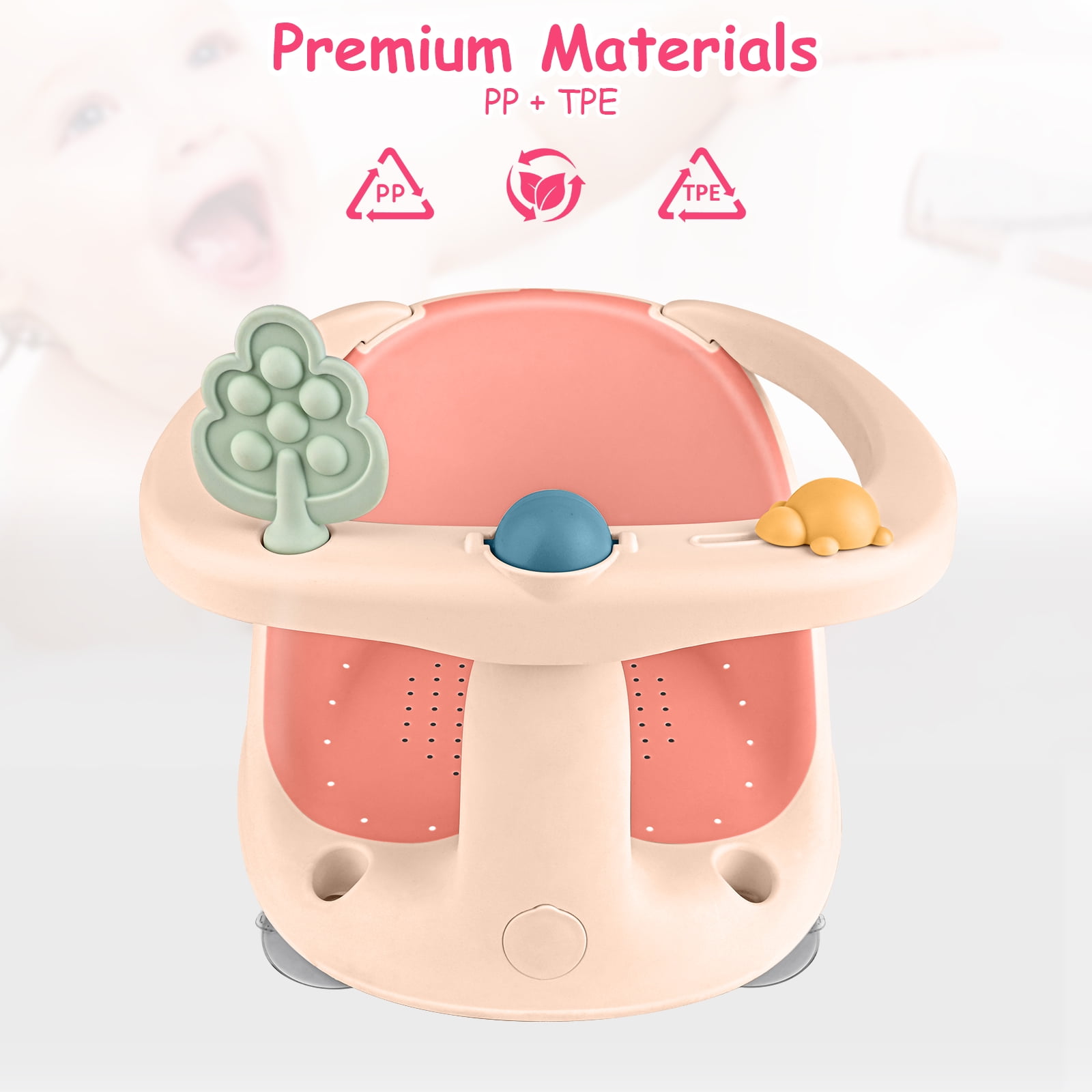 Bath Seat for Toddlers 6 Months & up, Non-Slip Toddler Bath Seat for Newborn, Sit Up Bath Tub Chair with Suction Cups, Open Design