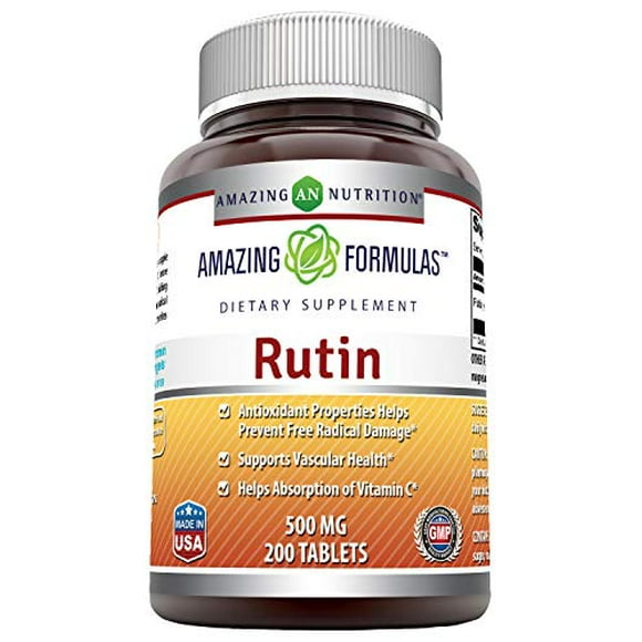 Amazing Formules Rutine - 500mg, 200 Comprimés (Sans Gmo, Gluten) - Propriétés Antioxydantes - Aide à l'Absorption de la Vitamine C - Soutient la Santé Vasculaire *