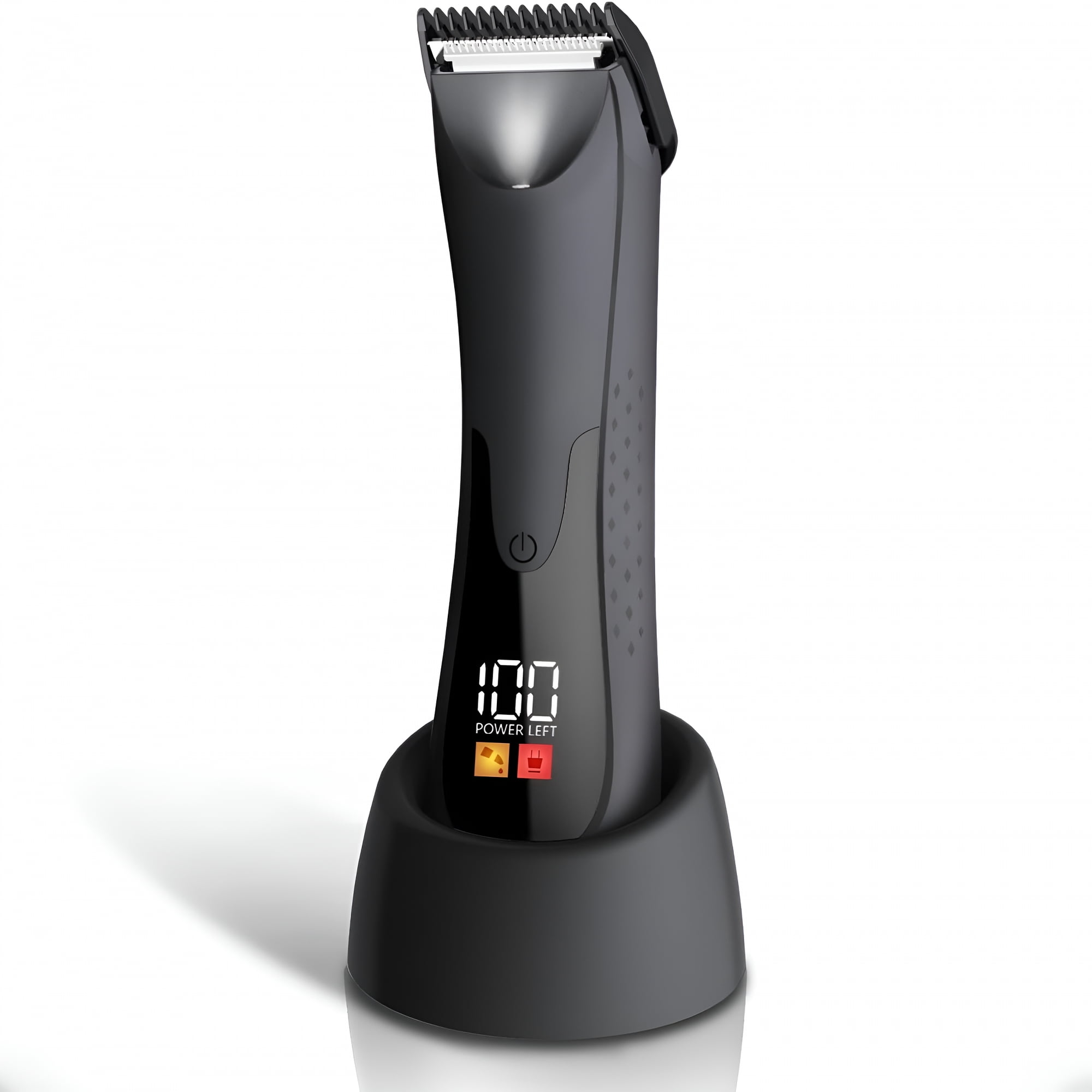 GJX Groin Hair Trimmer-Electric Trimmer for Men,Waterproof Ball Trimmer for Pubic/Body/Groin Grooming with Ceramic Blade,LED Light,Charging Base-Black