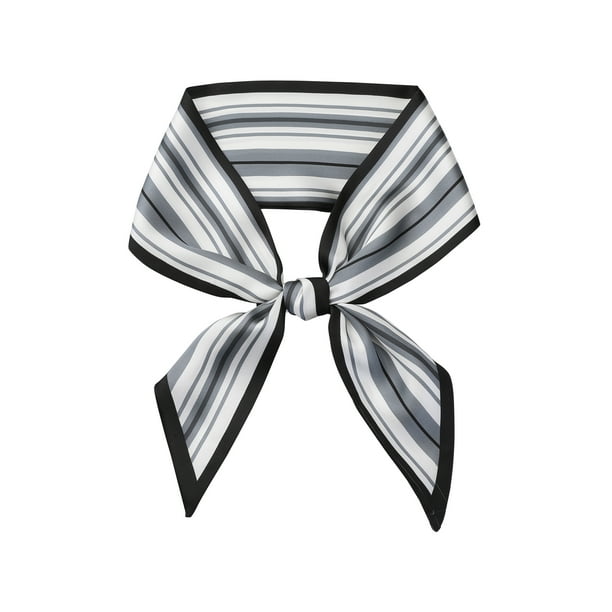 INSPIRAR CHIC Mujeres Rayas Color Contraste Bufandas Largas Delgadas Cinta de Satén Seda Diadema Pañuelo Cuello Bufanda Negra 96x9cm