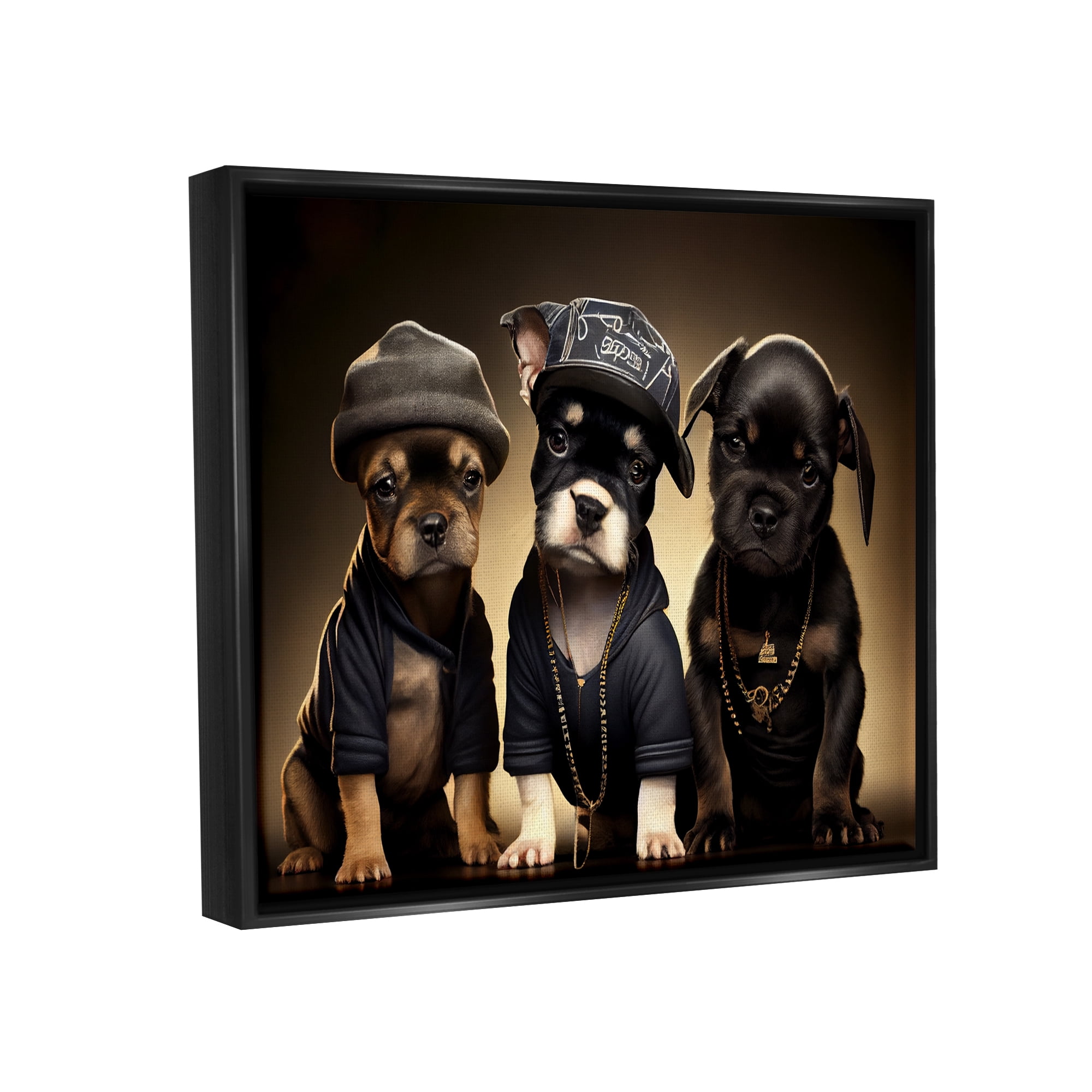 Stupell Industries Bulldog Puppies Urban Outfits Animals & Insects Painting Black Floater Framed Art Print Wall Art