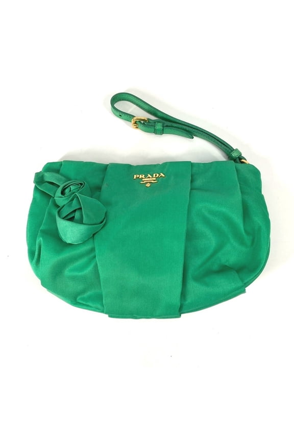 Pre-Owned PRADA Prada Pouch Makeup with Logo and Strap, Nylon Clutch Bag, Green, Women's