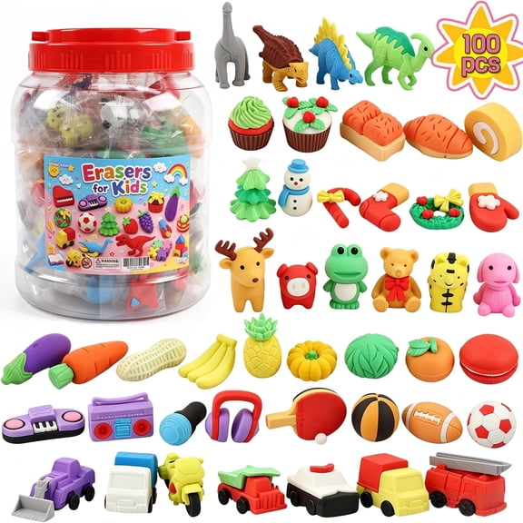 KORALAKIRI 100 Pcs Animal Erasers for Kids, 3D Mini Puzzle Take Apart Erasers, Bulk Desk Pets, Classroom Rewards and Prizes, Treasure Box, Party Favors, Back to School Supplies