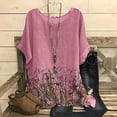 thumbnail image 2 of Pompotops Mode Femmes Été T-Shirt Ample Imprimé Col Rond Manches Courtes Blouse Décontractée, 2 of 3