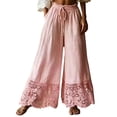 thumbnail image 2 of Women's Linen Pants Boho High Waisted Wide Leg Pants Woman Loose Drawstrings Lace Trousers with Pockets, 2 of 4
