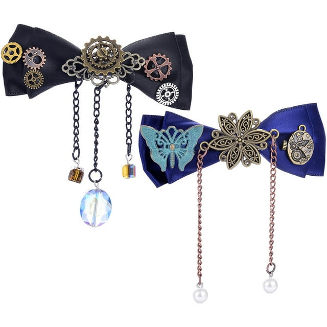 2 Pcs Pinces à Cheveux en Tissu Steampunk avec Nœud, Accessoires de Coiffure pour Femmes