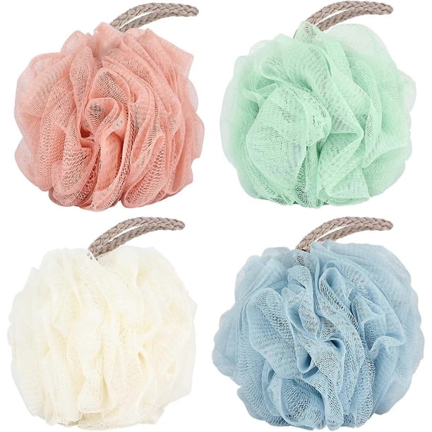 Bath Sponges Shower Loofahs Mesh Balls Sponge Solid Colors - 4 Pack Scrubber Cleaning Loofah Bathing Accessories