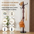 thumbnail image 4 of Freestanding Coat Rack, Heavy Duty Vintage Hall Tree with 14 Hooks, Sturdy Base, Adjustable Height, Natural Birch Wooden Entryway Organizer for Bedroom Hallway Office, 300lbs Load Capacity, 4 of 8