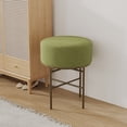 thumbnail image 5 of 2 pcs Round Cushioned Vanity Stool, Linen Upholstered Vanity Stool for Makeup Room, Modern Soft Stool for Bar and Dining, Ottoman Footrest Stool with Metal Legs for Living Room, Bedroom(Matcha Green), 5 of 10