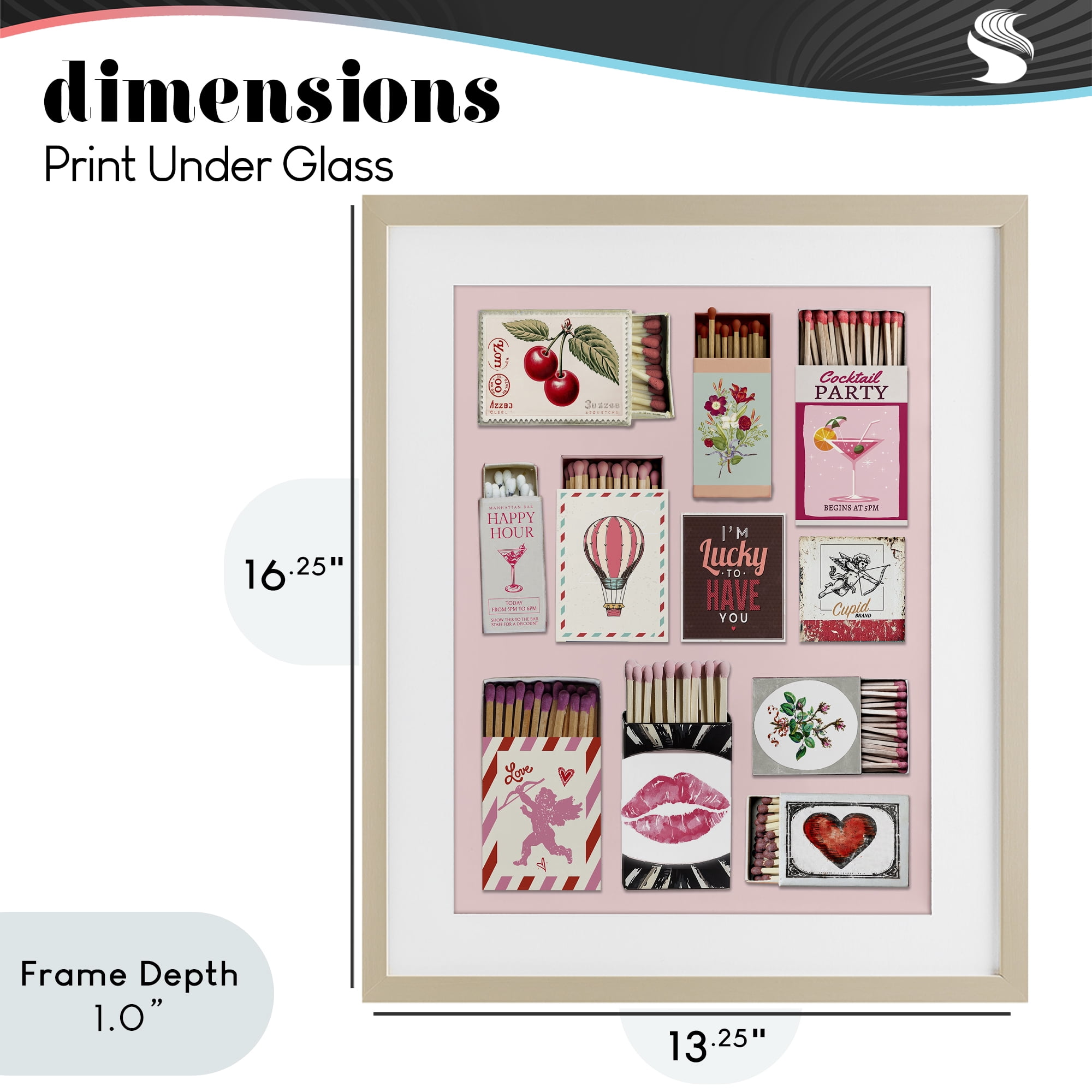 Stupell Industries Vintage Romantic Matchbox Collection Birch Framed Print Under Glass, design by CAD Designs