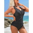 thumbnail image 4 of Charmo Maillot de Bain une Pièce Noir à Col en V pour Femmes, Froncé, 4 of 5