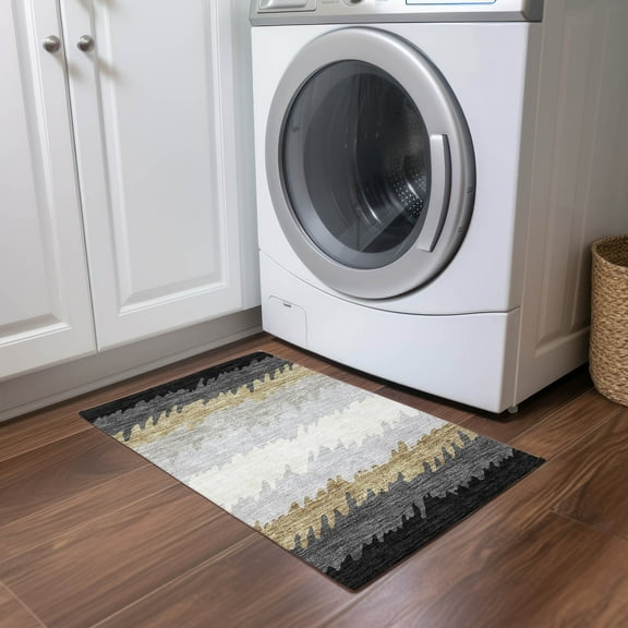 Addison Rugs Chantille Indoor/Outdoor Transitional Stripes Black Washable Rectangle Rug, 1'8" x 2'6"