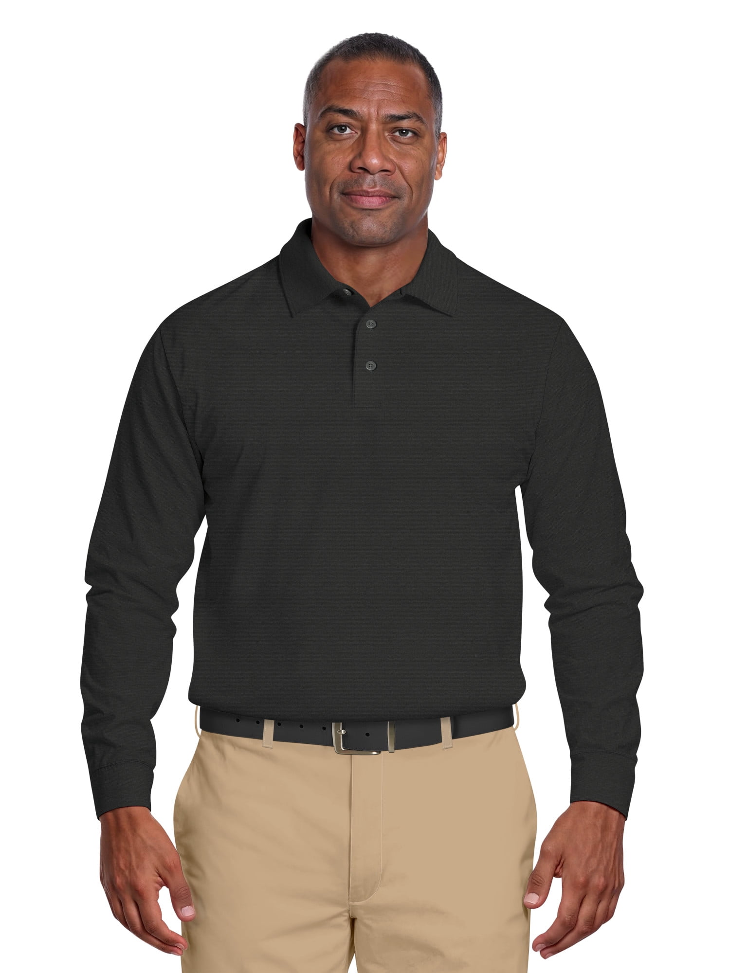 Ben Hogan Men's & Big Men's Performance Long Sleeve Heather Stripe Polo – Moisture Wicking, Easy Care, S-5XL