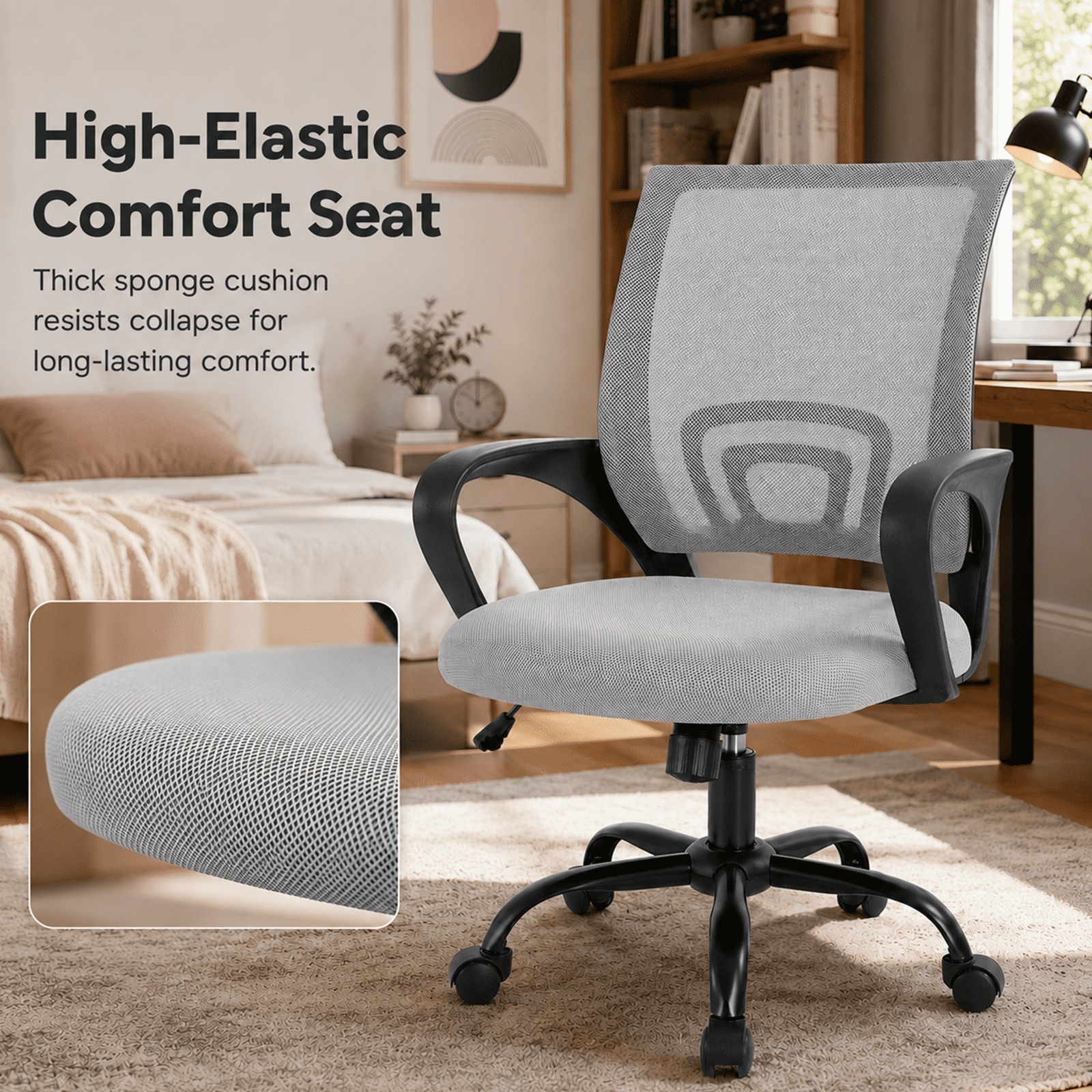 Alvantor 2 Set Office Chair, Ergonomic Mesh Desk Chair with Lumbar Support and Fixed Armrests, Adjustable Height & 360° Swivel, 250lbs