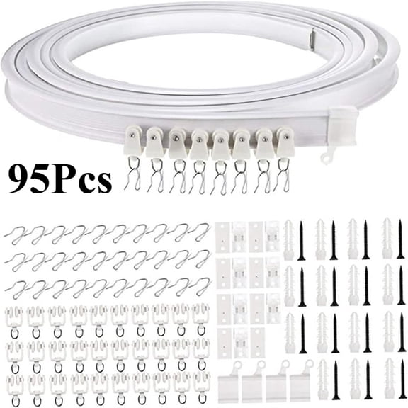 16.4FT Flexible Curtain Track Ceiling Mount Kit, Bendable PVC Metal Curtain Rail System with Rollers Hooks Brackets and Screws, Room Divider Curtain Track for Bedroom Living Room