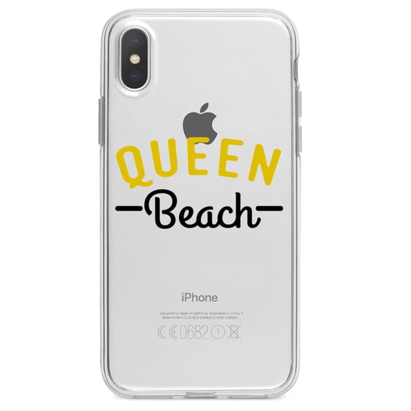 DistinctInk Clear Shockproof Hybrid Case for iPhone XR (6.1" Screen) - TPU Bumper Acrylic Back Tempered Glass Screen Protector - Queen Beach