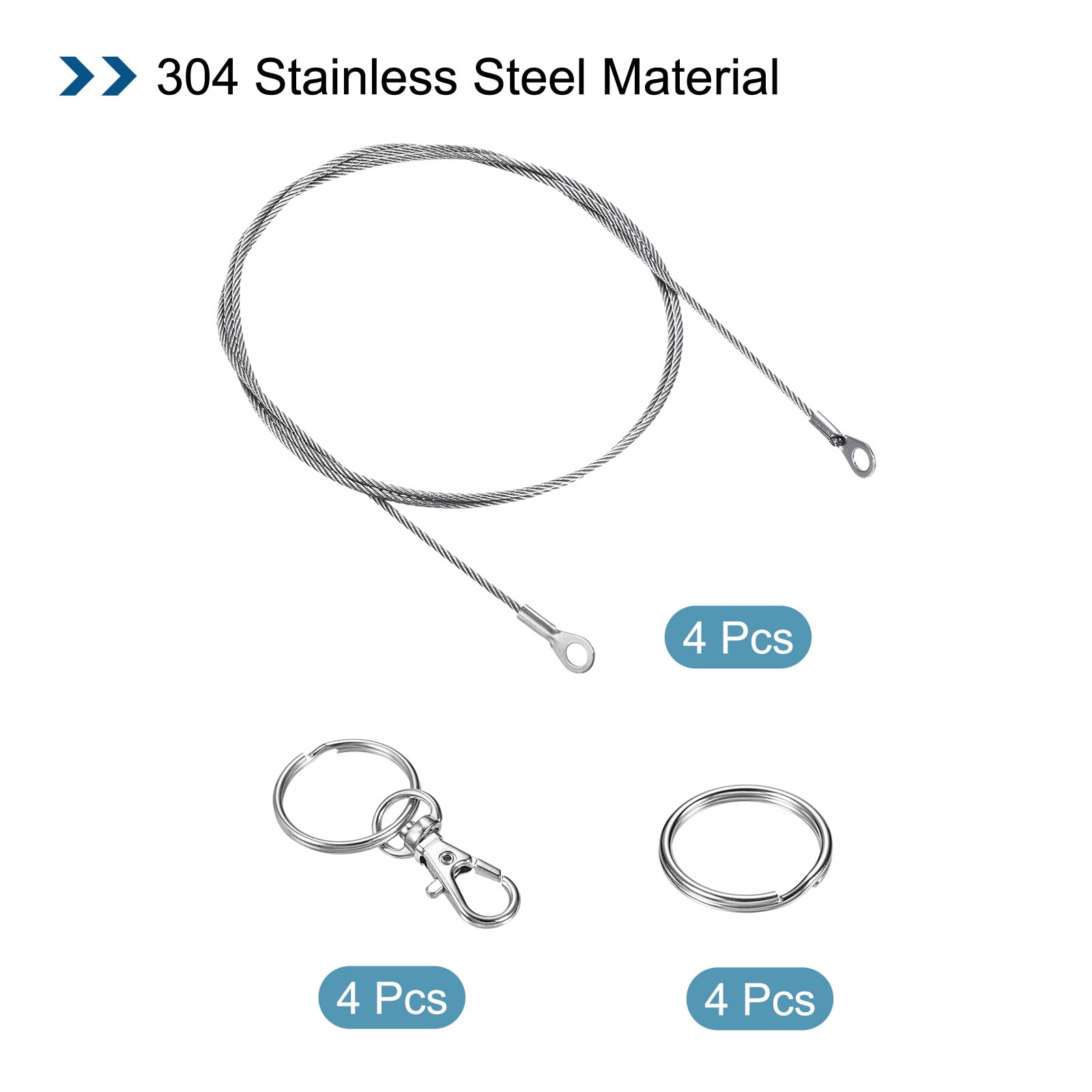 Unique Bargains Lanyard Cable Rope with Key Ring for Secure Silver Tone 2mmx100cm