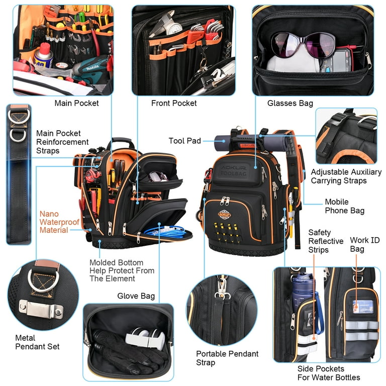 Rugged tools pro tool backpack 40 pocket heavy duty jobsite tool bag perfect storage & organizer for a contractor hotsell