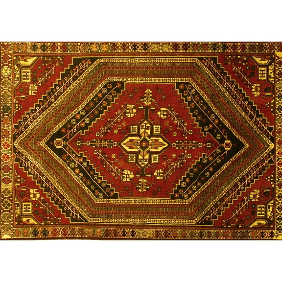Ahgly Company Machine Washable Indoor Rectangle Persian Yellow Traditional Area Rugs, 5' x 7'