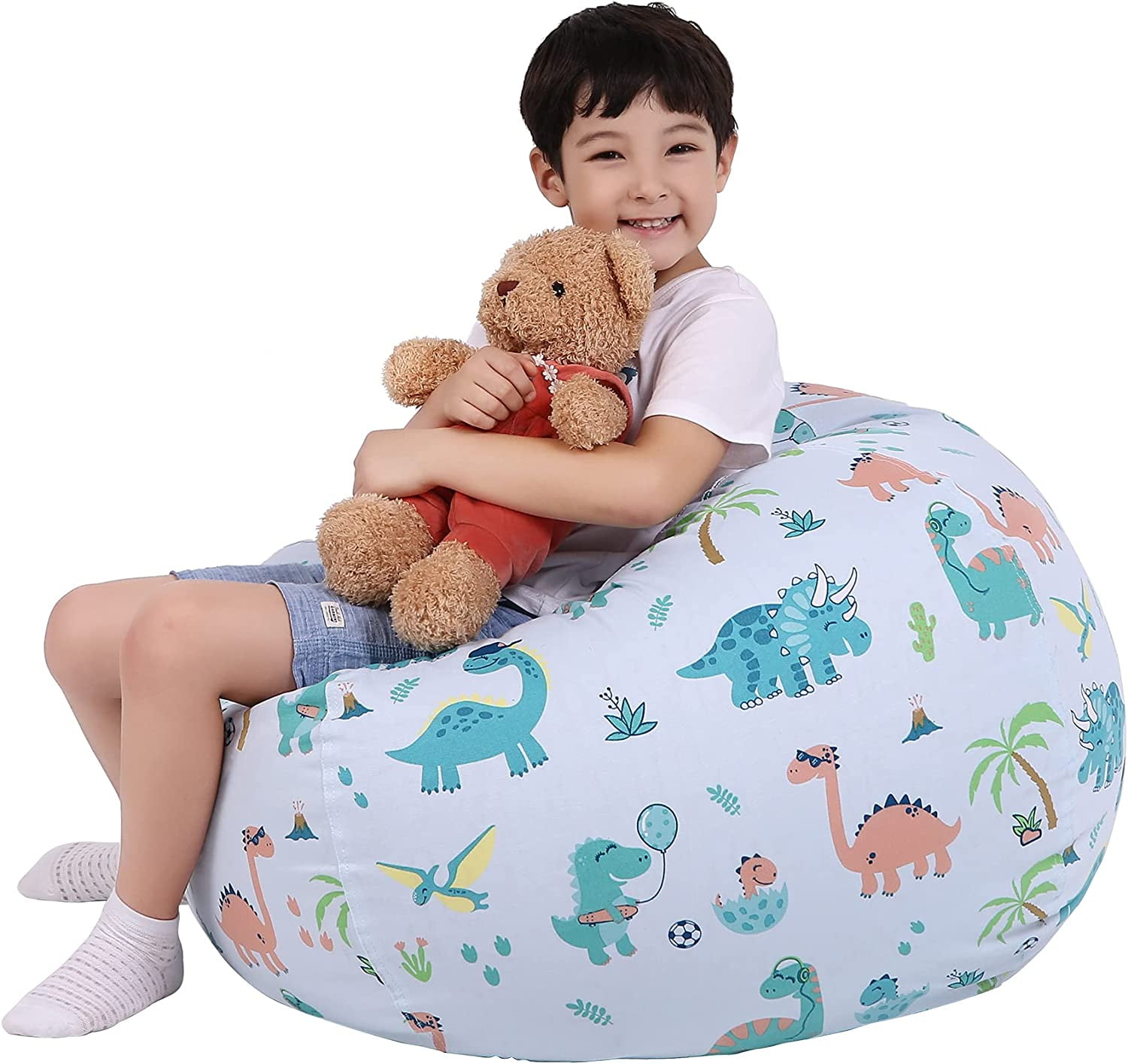 Lukeight Stuffed Animal Storage Bean Bag Chair for Kids Zipper Storage
