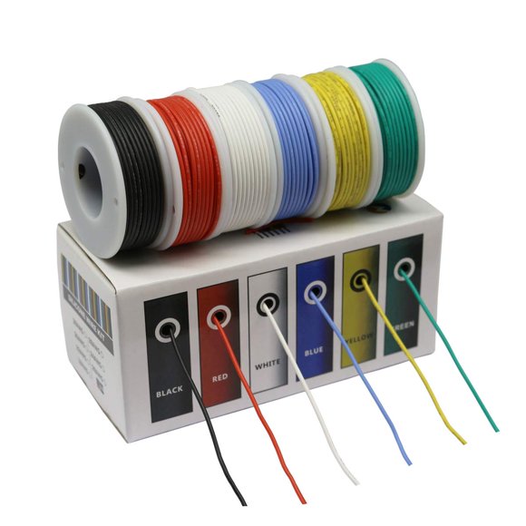 Cbazy Kit de cables de conexión (kit de cables trenzados) Cable eléctrico de caucho de silicona flexible de calibre 28, 6 colores, 32,8 pies cada uno, 28 Awg