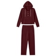 thumbnail image 4 of Cekizud Lounge Sets for Women Ribbed Knit Drawstring Hoodie Wide Leg Pants Casual Women 2 Piece Outfit, S-3XL, 4 of 5