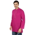 thumbnail image 2 of Embroidered Cotton Men's Short Kurta Shirt India Fashion Clothes (Magenta, S), 2 of 5