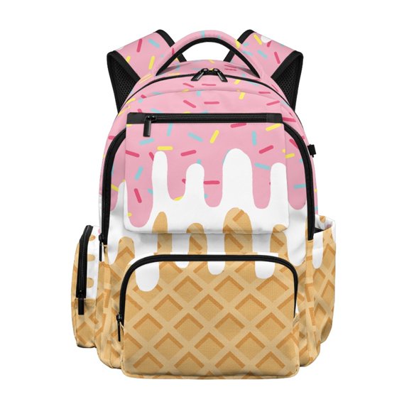 HELLHERO Durable School Bag for Elementary School Back to School, 600D Polyester Lightweight Bookbag, Ice Cream Drip & Sprinkle Print