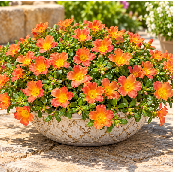Set 3 Tangerine Portulaca Live Plants, 4-6 Inch Tall, Orange Flowering Garden Plants for Patio, Containers and Outdoor Spaces