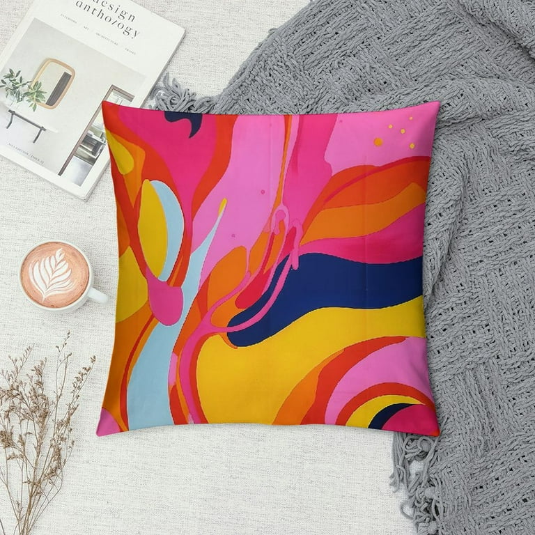 COMIO Akame Retro 70s Pink and Orange Swirls Throw Pillow Covers