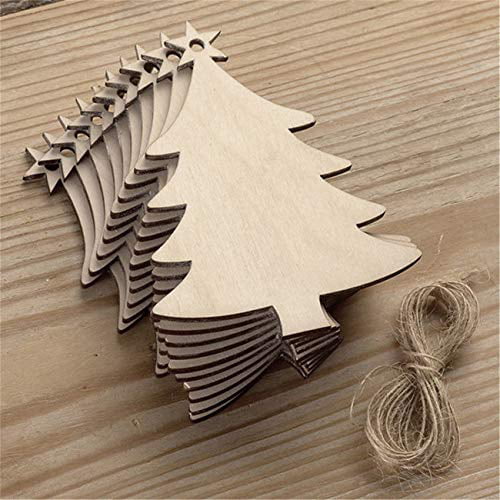 DIY Unfinished Wood Crafts Cutouts with Twines for Xmas Tree Hanging Ornaments Gift Tag Bigsweety Wooden Hanging Ornaments for Christmas Decorations 