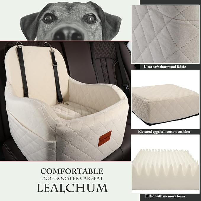 Lealchum Dog Car Seat, Pet Booster Car Seat, Safety Car Seat for Dogs (Beige, Medium)