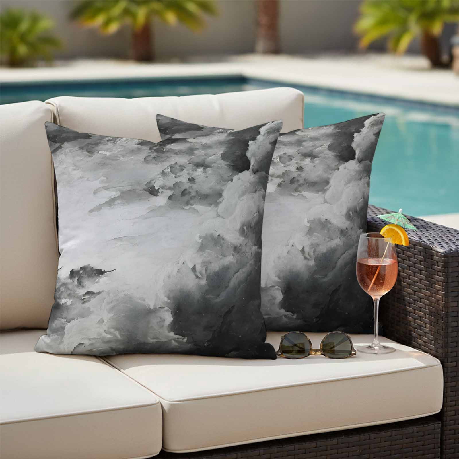 Gray Ombre Clouds Outdoor Waterproof Pillow Covers, Modern Abstract Art Gradient Cloud Decorative Square Throw Pillowcase Sofa Cushion Sham for Patio/Couch/Chair, 18"x18" 2 Pack
